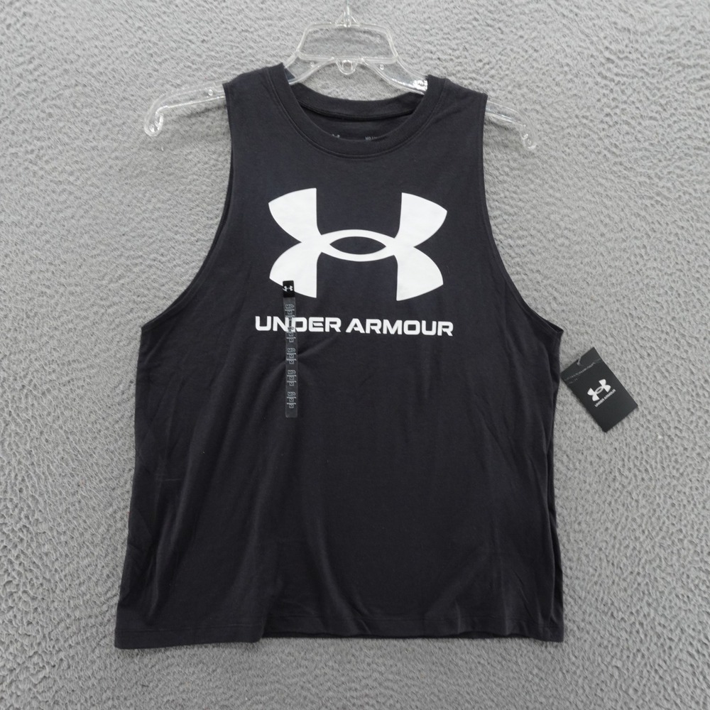 Under Armour Womens Live Sportstyle Tank Black Logo Sleeveless Top Medium NEW
